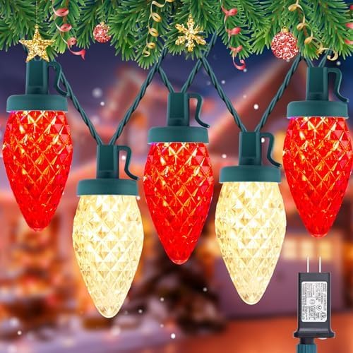 C9 LED Christmas String Lights - 82ft 100 LED Outdoor String Lights with Timer and 8 Lighting Modes Plug in Extendable Roofline Lights String for Outside Yard Porch Christmas Holiday Decoration