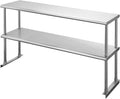 Hally Double Overshelf of Stainless Steel 12'' x 48'' Weight Capacity 380lb Commercial 2 Tier Shelf for Prep &amp Work Table in Restaurant Home and Kitchen