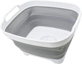 SAMMART 7.5L (2 Gallons) Collapsible Dishpan with Draining Plug - Foldable Washing Basin - Portable Dish Washing Tub - Space Saving Kitchen Storage Tray (White/Grey 1)