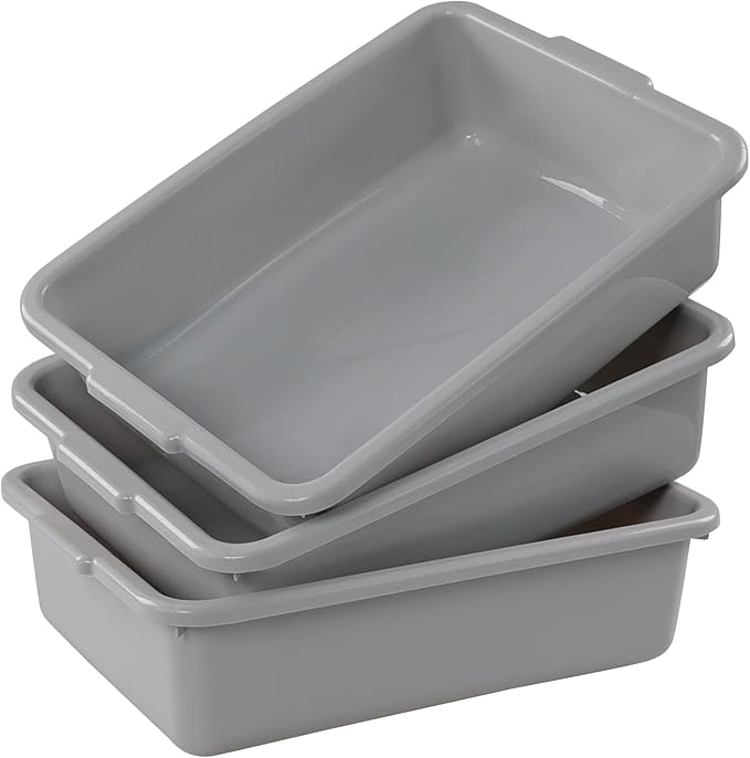 13 L Commercial Bus Tub Box 3-Pack Dishpan Basin Tub Grey