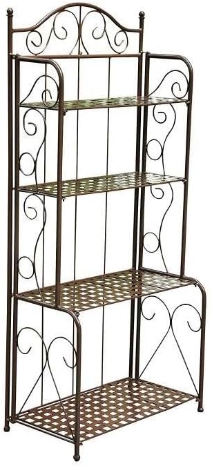Natural Beauty Folding Baker Rack - Powder Coated Iron with Rustic Brown Finish Weather Proof Compact Folding Design for Indoor or Outdoor Use