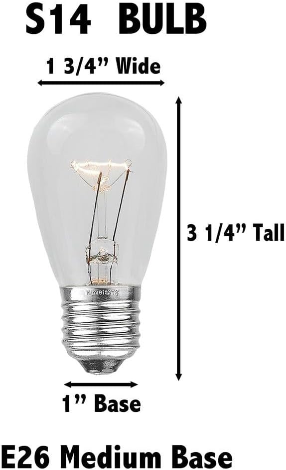 Novelty Lights 37.5 Feet 25 in-Line E26 Sockets S14 String Light Set with Clear Incandescent Bulbs Heavy Duty Black Wire Patio Lights Weather Resistant End-to-End Connectable