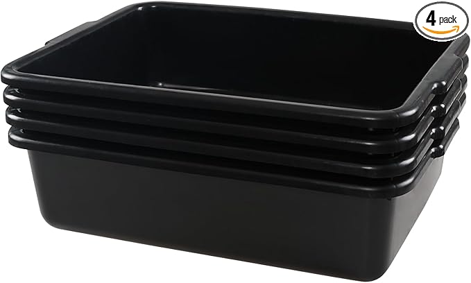 4-Pack 23 L Plastic Bus Box Black Commercial Food Grade Bus Tote Tub