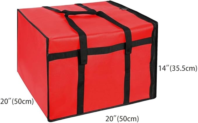 Insulated Pizza Delivery Bag Large Capacity Non-Woven Fabric Thick Foam Padding Heat Retention Water-Resistant Transparent Order Pocket Wristband Opening(Red50* 50 * 35.5CM)