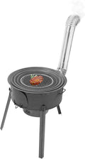 Multifunction Wood Burning Stove With Grill Rack Camping Wood Stove Large Charcoal Grill With Grill Rack For Outdoor/Backyard Cooking Picnic And Barbecue. (Gray-21in+ 4 Wok Rings)