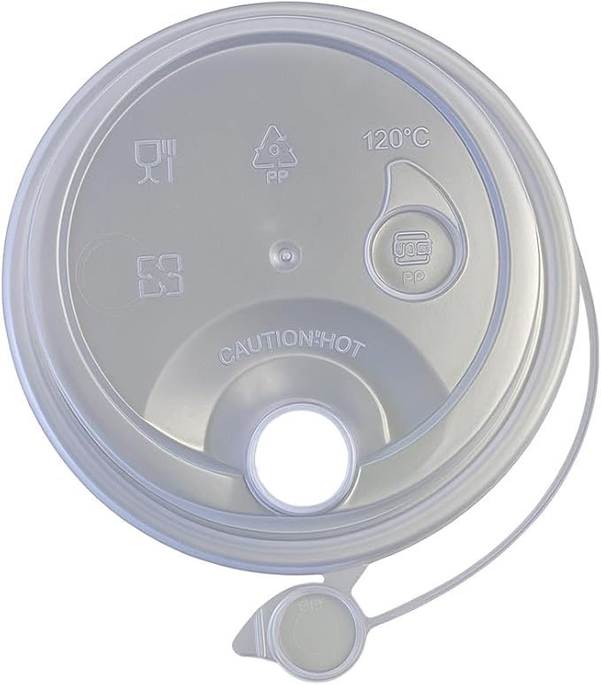 Darong 1000 PCS Frosted Premium 90mm PP Plastic Cup Lids with Attached Stopper Flat Lid for 16oz–32oz Injection PP Cups Recyclable Disposable Drink Cup Lids – Case of 1000