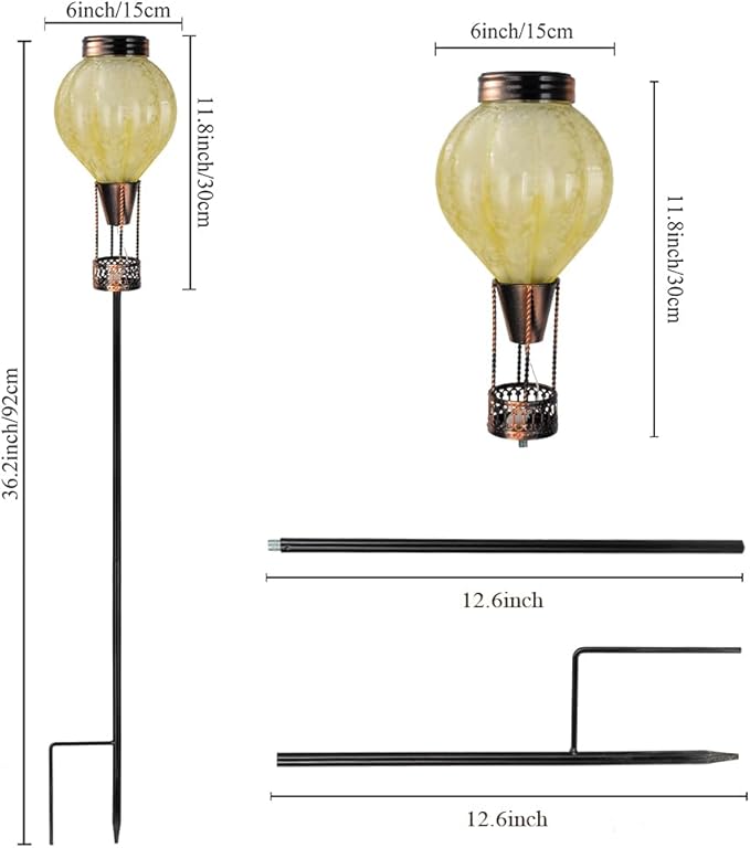 Outdoor Solar Lights Waterproof with Hot Air Balloon Flickering Flame Solar Garden Light Glass Landscape Lamp Stake Lights Outside Decor for Pathway Walkway Yard Patio