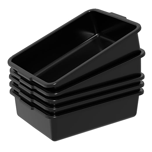 5 Packs 8 Liters Small Plastic Wash Basin Commercial Bus Tubs Tote Box Black