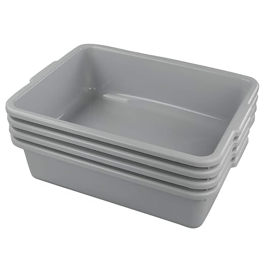 Anbers 4-Pack Commercial Tote Box Plastic Bus Box Bus Tubs 22 L Gray