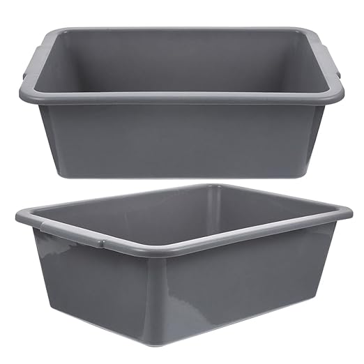 2pcs Plastic Rectangular Bus Tubs 34x23.8x10.9cm Commercial Dish Wash Basin Tubs for Restaurant and Home Multipurpose Storage and Transport
