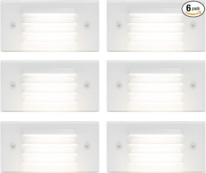 GKOLED Low Voltage Outdoor Step Lights 12V 3W Stair Lighting with Horizontal Louvered Faceplate Surface Mount Suitable for Steps Decks Pathway Yard Fences 2700K Waterproof UL Listed 6 Pack