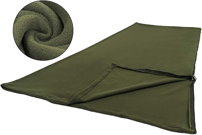 Fleece Sleeping Bag Microfiber Lightweight Travel Sheet Liner Comfortable Warm Sleeping Bag for Cold Weather Camping Blanket with Carry Storage Bag for Outdoor Backpacking(Green)(Green)