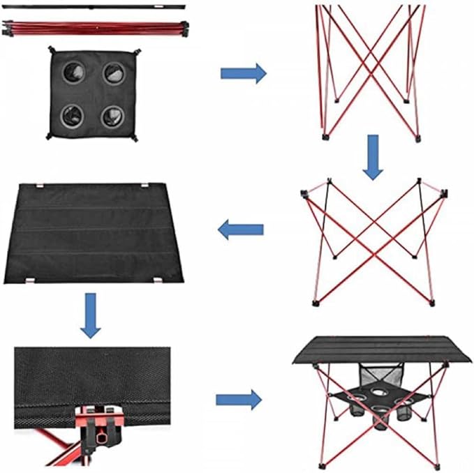 Portable Camping Table with 4 Mesh Cup Holders and Carry Bag Folding Picnic Table for Outdoor Beach BBQ Hiking Fishing