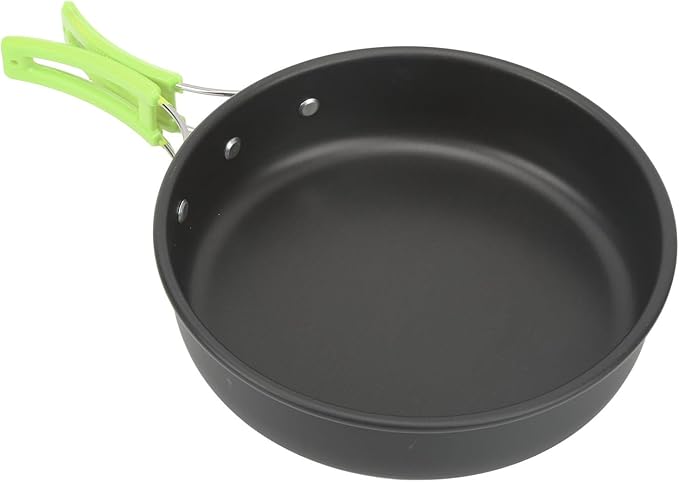 Camping Cookware Mess Kit Portable Cooking Set Hard Anodized Aluminum Lightweight Black - Non Stick Folding Utensils Ideal for Backpacking and Outdoor Cooking