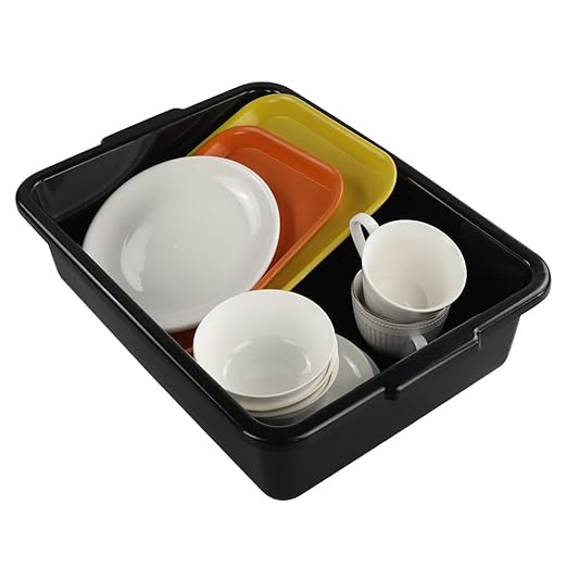Teyyvn 13 L Plastic Bus Box Commercial Wash Basin Tote Box 4-Pack Black