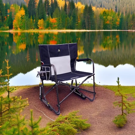 GCI OUTDOOR Freestyle Rocker with Side Table Camping Chair | Portable Folding Rocking Chair with Solid Durable Armrests Drink Holder &amp Comfortable Backrest — Heathered Indigo