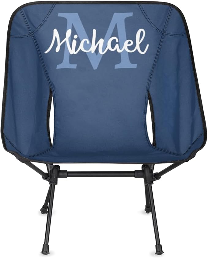 Custom Dark Blue Portable Camping Chair Personalized Backpacking Chair with Name Lightweight Foldable Chairs for Hiking Beach