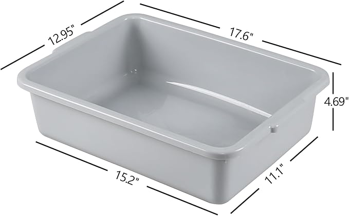 4-Pack 13 L Commercial Bus Tub Box Plastic Dish Pan Tub Grey