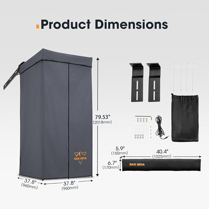 SanHima Awning Shower Tent with 90° Swing Arm - Car Side Shower Room w/LED Light Camping Waterproof Portable Privacy Shelter Bathroom Overland Gray