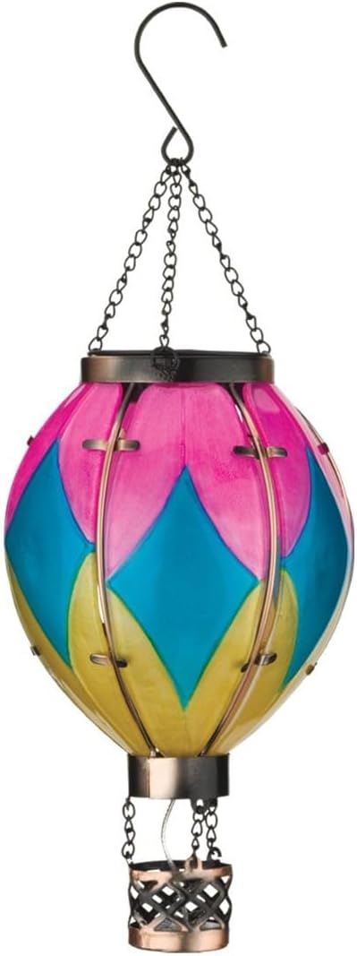 Regal Art &amp Gift Hot Air Balloon Solar Lantern – Hanging Solar-Powered LED Lights Waterproof Portable Decorative Outdoor Lamp Made of Metal &amp Glass for Garden Patios &amp Pathway – Diamond