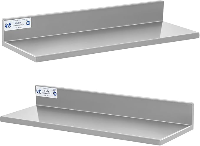 Hally Stainless Steel Wall Shelf 8.6 x 24 Inches 50 lb NSF Commercial Heavy Duty Wall Mount Floating Shelving for Restaurant Kitchen Home Hotel and Bar 2 Pack