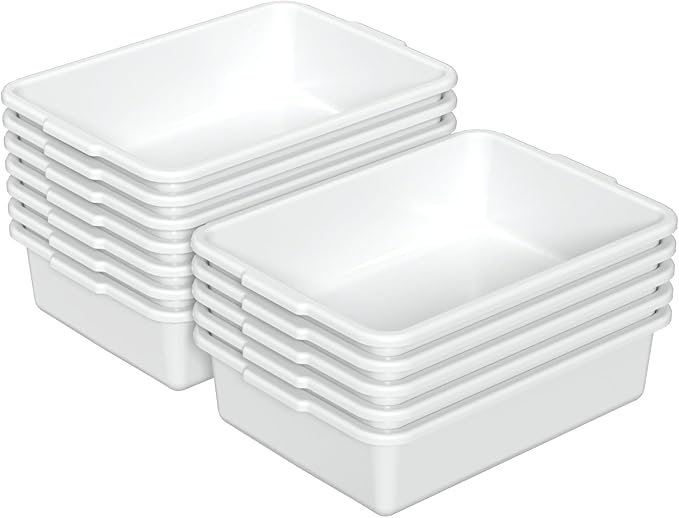 Kekow 12-Pack Plastic Bus Box 13 L Commercial Bus Tubs (White)