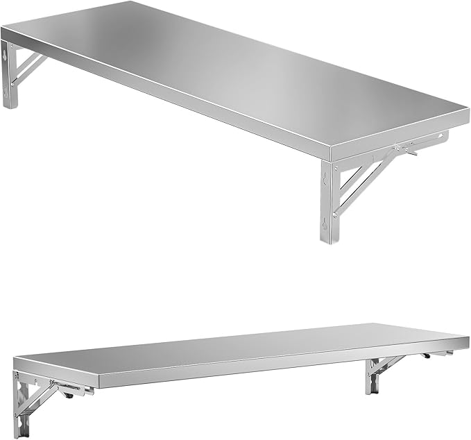 36-Inch Stainless Steel Folding Concession Shelf Wall-Mounted Floating Shelf with 35Kg Load Capacity Commercial Serving Shelf for Kitchen Restaurant Food Truck