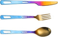 Titanium Cutlery Set Camping Utensils for Hiking &amp Travel 3-Piece Fork Spoon Knife Lightweight Portable Flatware Gradient Color Non-coating Dishwasher Safe RT142T (1 set)