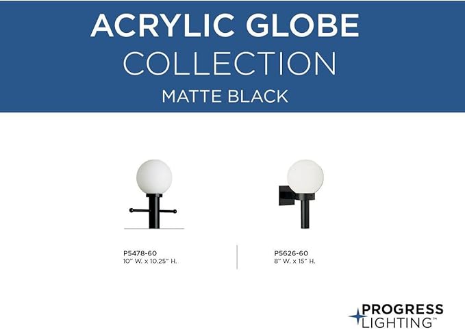 Progress Lighting Acrylic Globe 1-Light Shatter-Resistant Acrylic Shade Modern Outdoor Wall Lantern Light Outdoor P5626-60 Matte Black