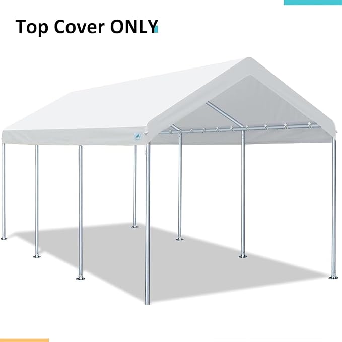 Carport Replacement Canopy Cover for 12 x 20 feet Car Tent Top Garage Shelter Cover Tarp with Ball Bungees (Only Top Cover Frame Not Include (12 x 20' White)