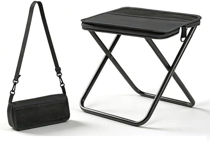 Foldable Backpack Stool 2026 New Foldable Backpack Stool for Adults Folding Camping Stool which can Turned Into a Satchel Ultralight Pocket Chair for Fishing Hiking Camping (Black Large)