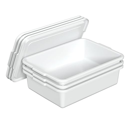 13 L Plastic Commercial Bus Tub with Lid Restaurant Bus Bin White 3 Packs