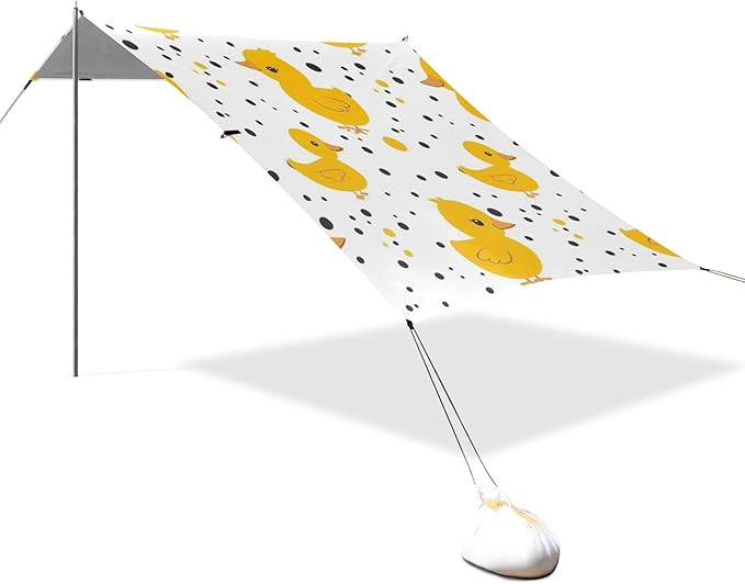 Cute Yellow Duck with Polka Dot Camping Sun Shelter Beach Tent Portable Beach Sun Shade Outdoor Canopy for Camping Trips Fishing Picnic