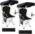 Portable Folding Camping Chairs with Canopy Shade Beach Chair for Adults Durable Weather Resistant 600D Oxford Cloth Camping Chair with Canopy for Outdoors [Black-2 Pack]