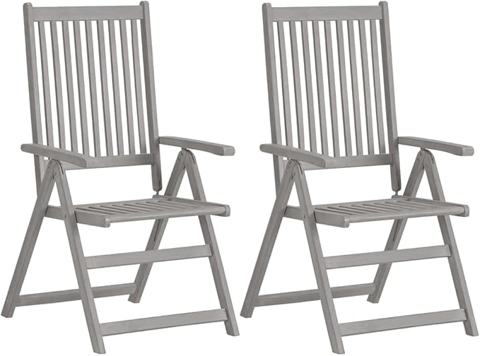 4pc Grey Acacia Reclining Garden Chair Set 27.2x22.4x43.7 5-Position Folding Patio Chairs with Removable Cushions Outdoor Furniture