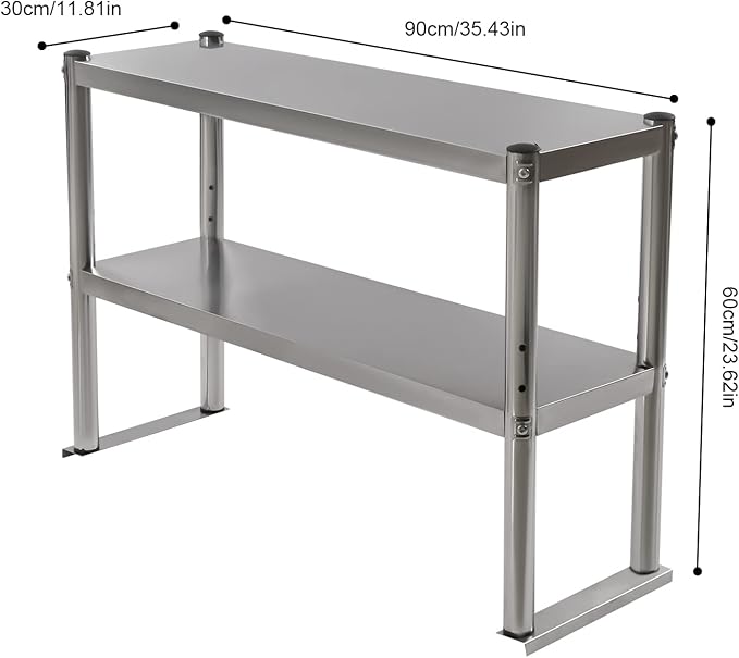 Stainless Steel Overshelf 12”D x 35”W x 24”H Adjustable Double Overshelf Commercial 2 Tier Stainless Over Shelf Double Deck Prep Work Table for Kitchen Restaurant Bar Garage