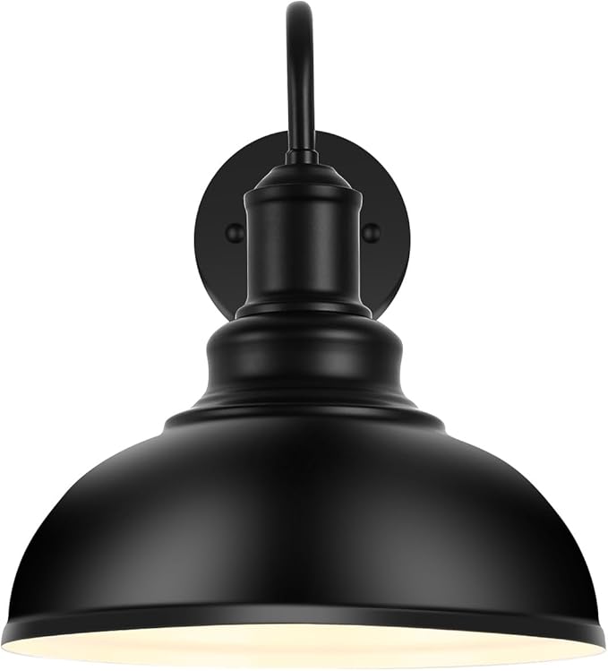 Outdoor Wall Sconces Exterior Farmhouse Gooseneck Barn Light Vintage Matte Black Outside Wall Mount Light Fixture Industrial Black Lantern for Porch Entryway Garage
