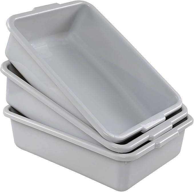 Obstnny 13 L Commercial Bus Tub 3 Pack Plastic Dishpan Basin Grey