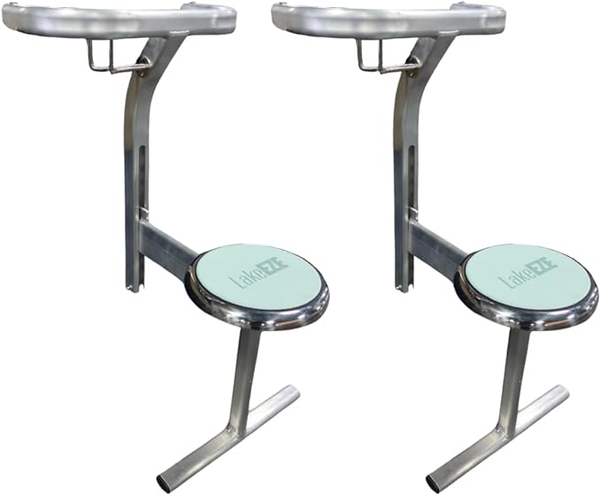 LakeEze Swim Stool (Seafoam Pair) – Premium Dock Accessory for Water Seating – Adjustable Height for Docks Pools &amp Waterside Use – Built-in Cup Holder – UV-Resistant Durable Made in The USA