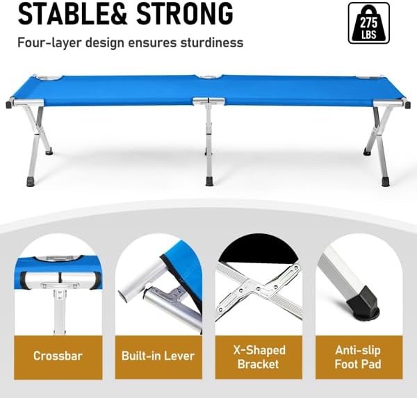 Camp Bed Portable Folding Camping Cot for AdultsIndoor Outdoor Portable Sleeping Cot for Hiking Camping with Carrying Bag (Sky Blue)