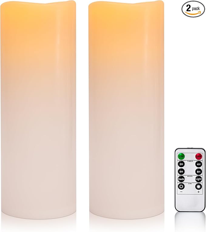 5 x 14 White Large Waterproof Outdoor Flameless Candles Battery Operated LED Flickering Pillar Candles with Remote and Timer for Indoor Outdoor Lanterns Long Lasting Set of 2