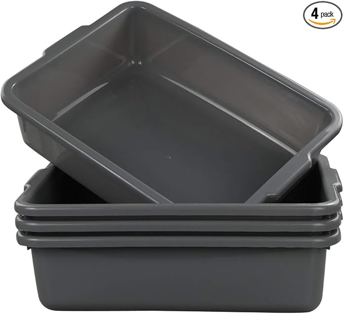 4-Pack Bus Tubs Commercial Tote Box Plastic Bus Box (13 L Capacity) Grey