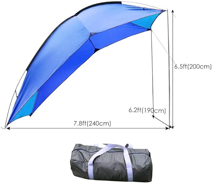 PlayDo Waterproof Teardrop Trailer Awning Portable Car SUV Awning Tent Sun Shelter Canopy for Camping 4 Persons (Blue01)