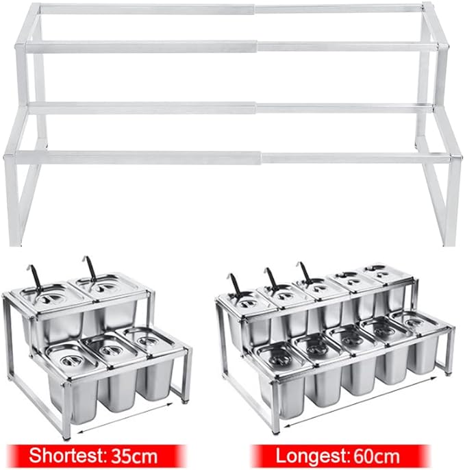 Multi Functional 35-60cm Retractable Two Layers Jam Pot Holder Stainless Steel Bracket with Adjustable Footpad for Food Shops and Kitchen Storage