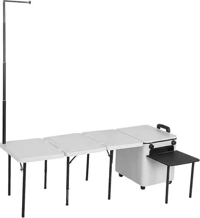 Portable Folding Camp Cook Station with Wheels Overland Camping Kitchen Table with Light Poles for Picnic Party Beach BBQ Cooking Indoor (Small)