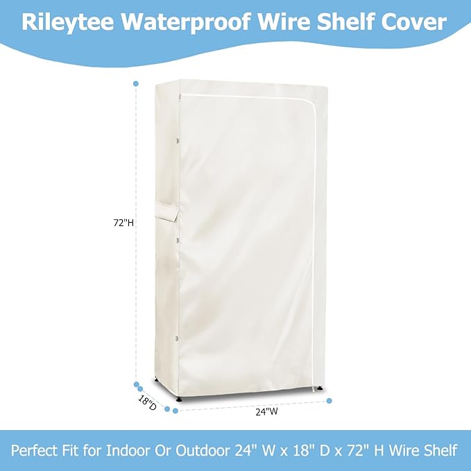 Rileytee Wire Shelf CoverHeavy Duty 600D Dustproof Waterproof Shelf Covers for ShelvingOutdoor Storage Rack Cover for Wire Rack with ZipperWhite24 W x 18 D x 72 H