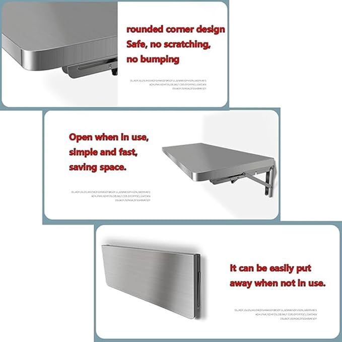 Drop Down Folding Table Wall Mount Concession Shelf Stainless Steel Food Truck Shelves Trailer Countertop Extension Wall Workbench for Kitchen Laundry Room(60x40cm/24x16in)