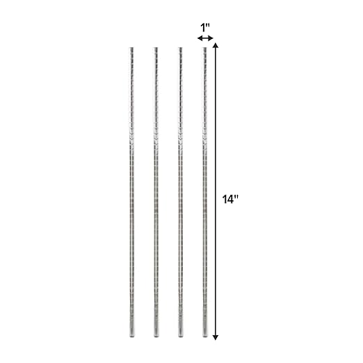 Stainless Steel Chrome Wire Shelving Posts – Set of 4 Poles (14) – Heavy Duty Commercial Grade for Wire Racks &amp Storage Shelving Units