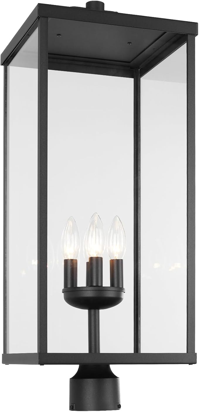 Outdoor Post Light Fixture Modern Exterior Square Pillar Lantern with Black Finish &amp Clear Glass Transitional Pier Mount Lamp Pole Light for Garden Backyard Patio Pathway RZ008XL-P