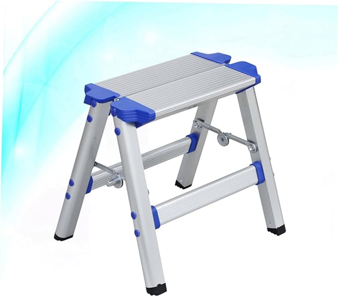 SUPVOX Household Aluminum Alloy Folding Stool Portable Step Stool Handle Dual Function Chair for Camping and Kitchen Use Lightweight and Compact Design Random Style
